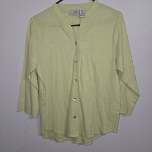 M#71 J.A. Sport‎ Petite Light Green Button-Up Shirt Size M